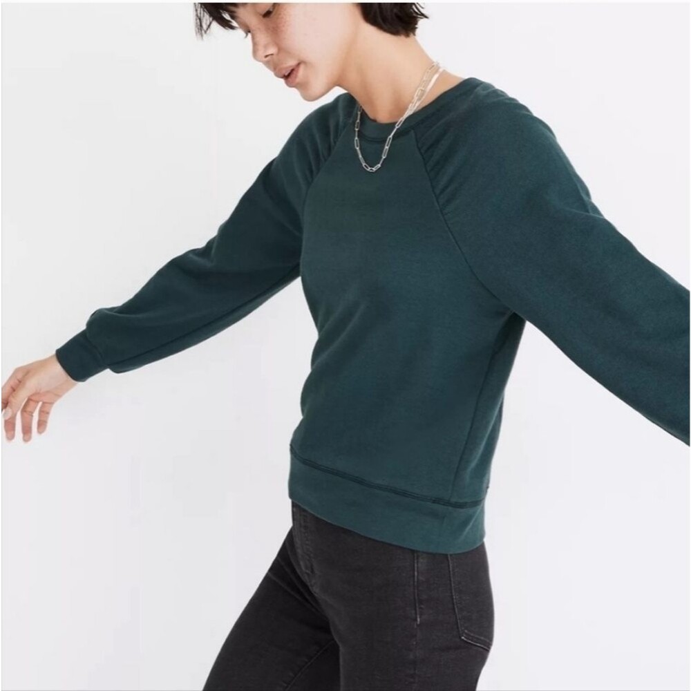 Madewell Gathered Puff-Sleeve Sweatshirt Size Small Green Lane
